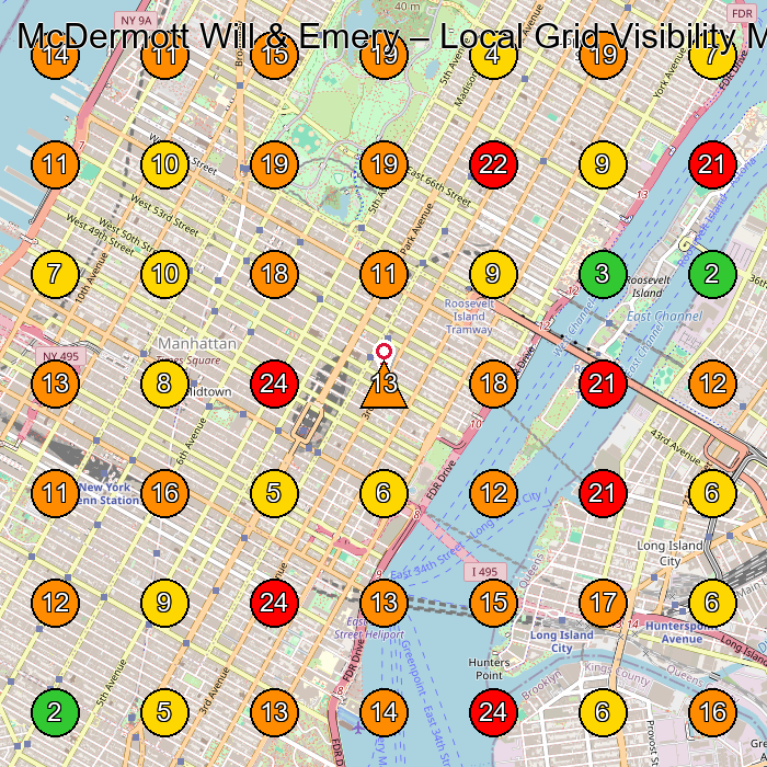 McDermott Will & Emery Law Firm GeoGrid ranking map for New York NY